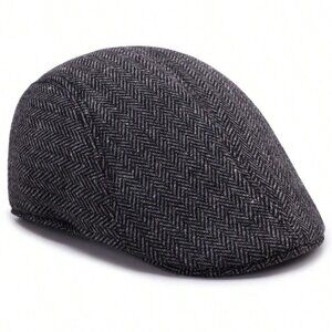 Black Men’s Herringbone Ivy Flat Cap Classic Newsboy Driving Golf Hat Newsboy